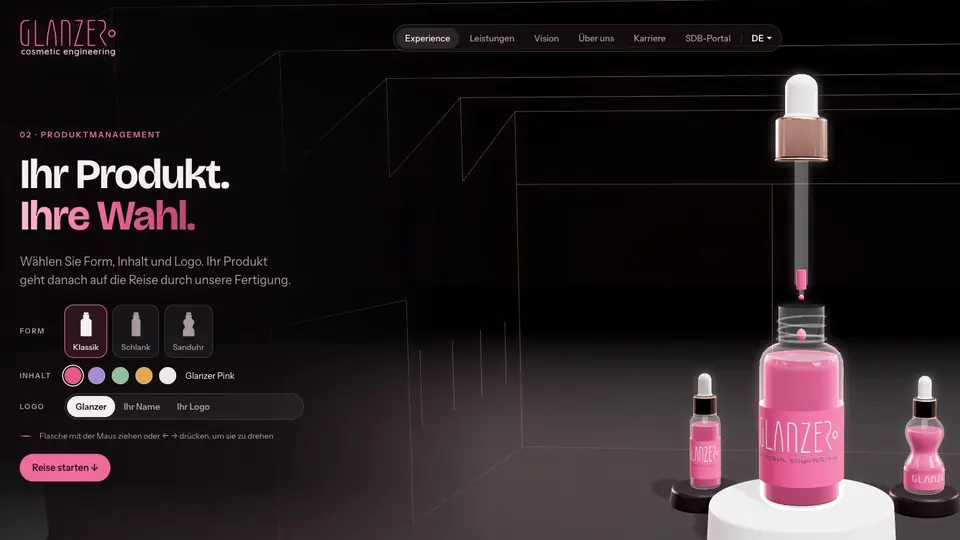 Animierte 3D-Webseite mit Produkt-Konfigurator